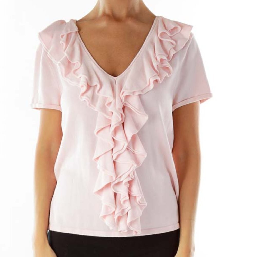 Lauren Ralph Lauren Pink Ruffled Knit Top - Picture 1 of 3